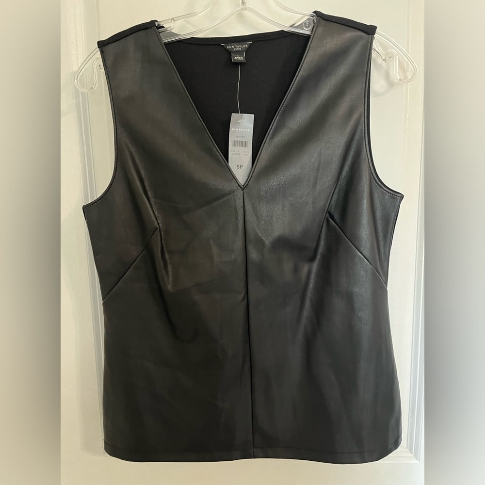 Faux leather shell by Ann Taylor